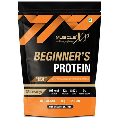 MuscleXP Beginner's Whey Protein Powder - Chocolate Fudge 1 kg - Whey Proteins