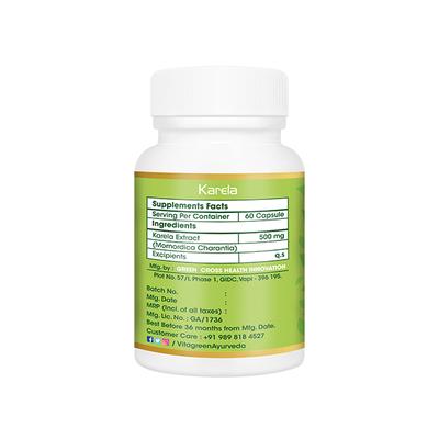 VitaGreen Karela Capsules 60's - Herbal Dietary Supplement