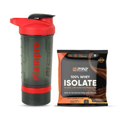 Pro Nutrition & Fitness Shaker Bottle 500 ml + 100% Whey Isolate Protein Powder 33 gm Combo Pack - Whey Proteins