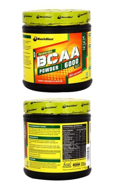 MuscleBlaze BCAA 6000 Powder - Tangy Orange 400 gm - Bcaa Supplements