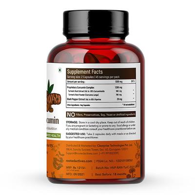 Rooted Active Naturals Turmeric Curcumin Veg Capsule 90's - Pure Herbs