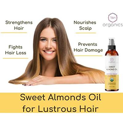 T&H Organics Sweet Almond Oil Cold Pressed Oil 200 ml - Creams, Lotions & Oils
