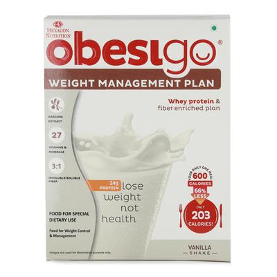 Hexagon Nutrition Obesigo Powder - Vanilla Shake Flavour (Pack of 7 x 58 gm) - Weight Loss