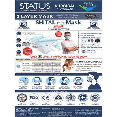 Status Surgical 3-Ply Face Mask with Nose Pin (Pack of 100) - Face Mask