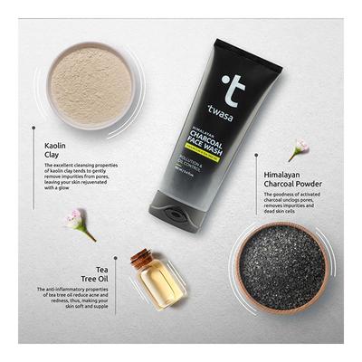 Twasa Himalayan Charcoal Face Wash - Kaolin Clay & Tea Tree Oil 100 ml - Face Wash & Cleansers