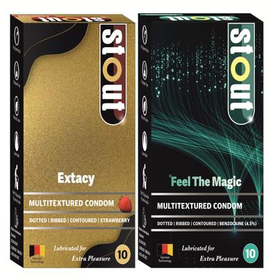 Stout Multitextured Extacy Condoms - Strawberry 10's + Stout Multitextured Extacy Condoms - Strawberry (Combo Pack) 1's - Plain/Flavoured Condoms