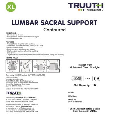 Truuth Contoured Lumbar Sacral Support (XL) - Back/Abdomen Supports