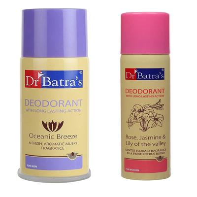 Dr Batra's Deodorant Combo for Men & Women (Oceanic Breeze 150 ml + Rose, Jasmine & Lily of Valley 150 ml) - Deodorants/Roll-Ons