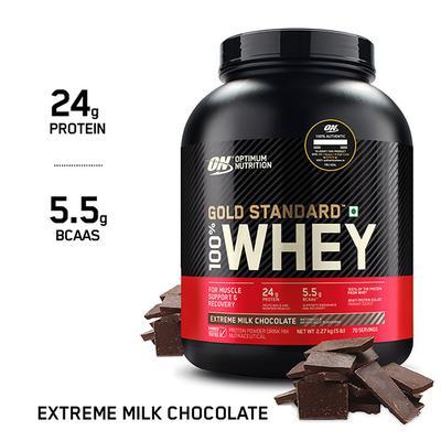 Optimum Nutrition (ON) 100% Whey Gold Standard Powder - Extreme Milk Chocolate 5 lb - Whey Proteins
