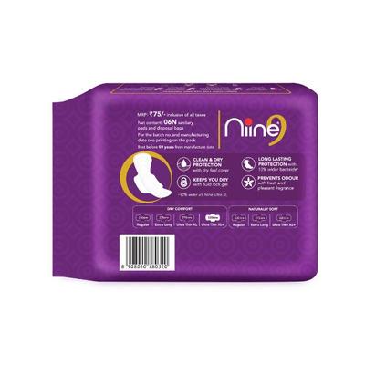 Niine Dry Comfort Sanitary Napkin with Biodegradable Disposable Bags - Ultra Thin XL+ (Pack of 4 x 6's) - Sanitary Napkins