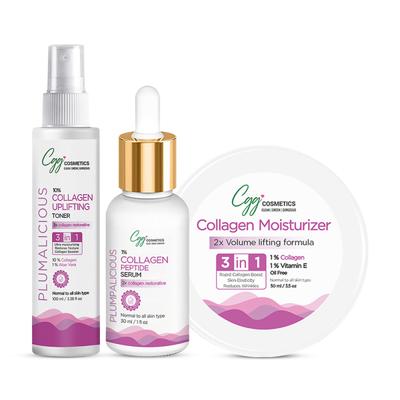 CGG Cosmetics Collagen Uplifting Toner 100 ml + Collagen Peptide Serum 30 ml + Collagen Moisturizer 50 ml - Plumpalicious - Face Serum