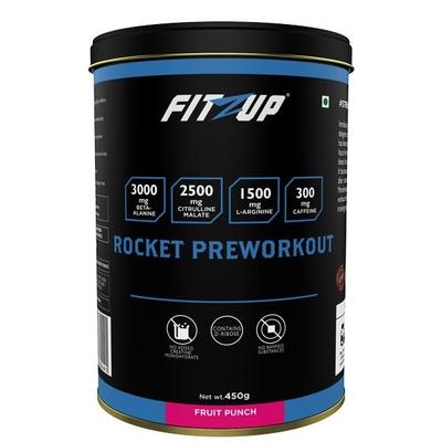 Fitzup Rocket Pre Workout Powder - Fruit Punch Flavour 450 gm - Workout Essentials