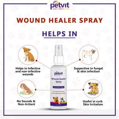 Petvit Wound Healer Spray- For All Breeds Dogs & Cats 100 ml - Pet Grooming