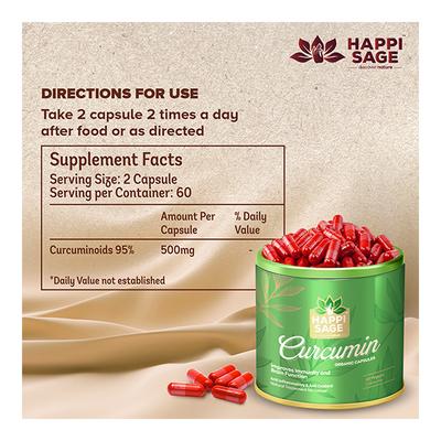 Happi Sage Curcumin Organic Veg Capsule 60's - Herbal Dietary Supplement