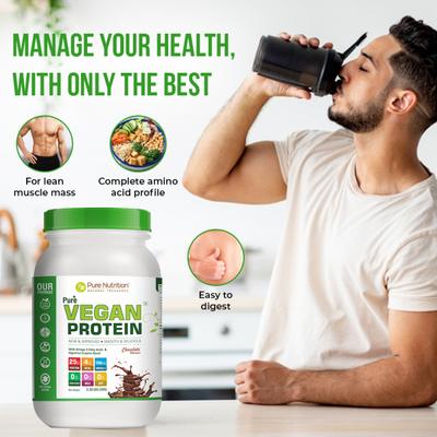 Pure Nutrition Pure Vegan Protein Powder - Chocolate Flavour 1 kg - Protein Drink