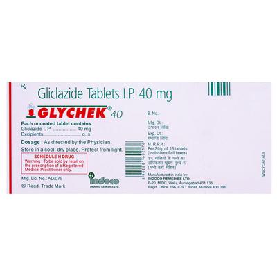 Glychek 40mg Tablet 10'S - Diabetes-Ant