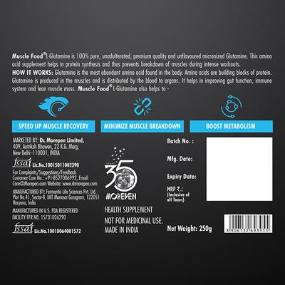 Dr. Morepen Muscle Food L Glutamine Post Workout Powder 250 gm - Workout Essentials