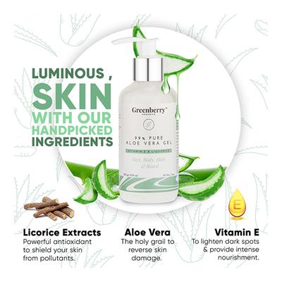 Greenberry Organics 99% Pure Aloe Vera Hair and Body Gel 200 gm - Lotions & Creams