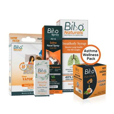 Bibo Asthma Wellness Pack (Clear Vapour Patch + Breathe Blend + Saline Nasal Spray + Breathofy Syrup + Hot Kadha Mix) 1's - Nasal Decongestion