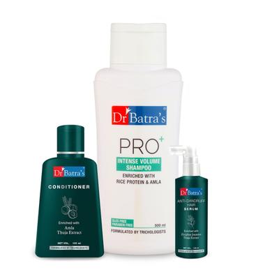 Dr Batra's PRO+ Intense Volume Shampoo 500 ml + Anti-Dandruff Hair Serum 125 ml + Conditioner 100 ml - Hair Treatment