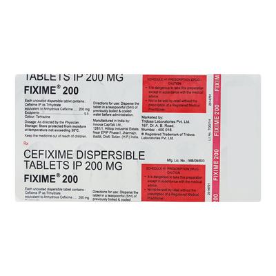 Fixime 200mg Tablet 10'S - Bacterial Infections-Cep