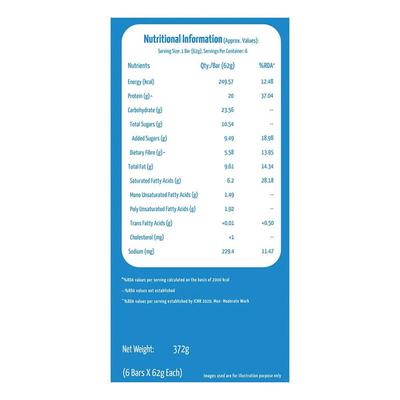 MuscleBlaze Protein Bar - Cookies & Cream (Pack of 6 x 62 gm) - Nutritional Bars