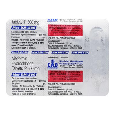 MET DM 500mg Tablet 10'S - Diabetes-Ant