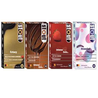 Stout Multitextured Extacy Condoms - Strawberry 10's + Stout Intense Dots Condoms - Strawberry 10's + Stout Intense Dots Condoms - Chocolate 10's + Stout Ultra Thin XtremeFeel Condoms 10's (Combo Back) 1's - Plain/Flavoured Condoms