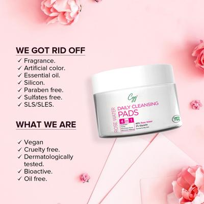 CGG Cosmetics Rose Water Daily Cleansing Pads- For Normal To Oily Skin 50's - Face Wash & Cleansers