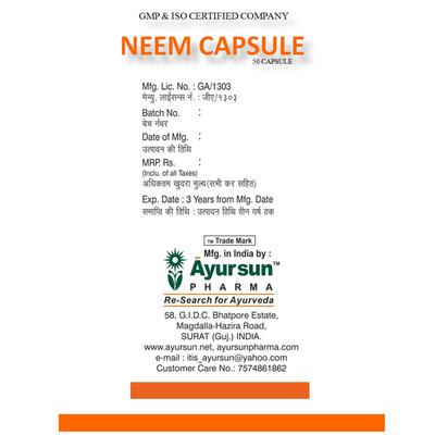 Ayursun Neem Capsule 50's - Pure Herbs