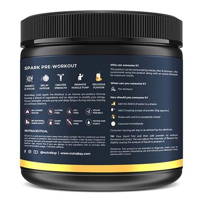 Nutrabay Gold Spark Pre-Workout Energy Powder - Fruit Punch 250 gm - Workout Essentials