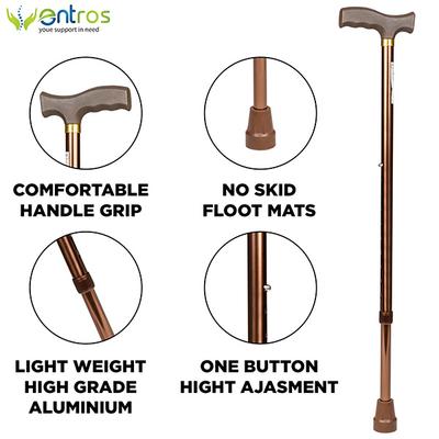 Entros Height Adjustable Walking Stick - Brown (KL920L) - Wheelchairs & Walking Sticks