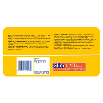 Lifree Slim Absorb Diaper Pants - Slim (L) 10's - Adult Diapers & Pads