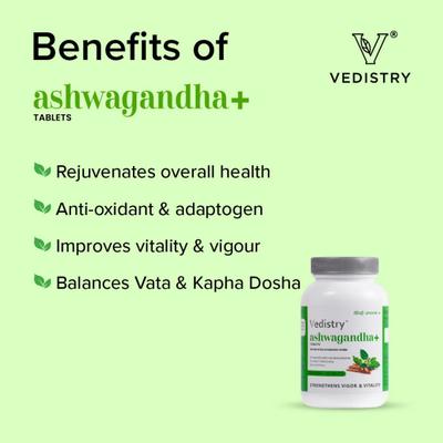 Vedistry Ashwagandha+ Tablet (Pack of 3 x 60's) 1's - Speciality Medicines