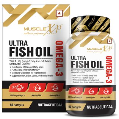 MuscleXP Ultra Fish Oil Triple Strength Omega 3 Capsule 60's - Omega Fish Oil Fatty Acids