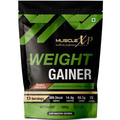 MuscleXP Weight Gainer Powder - Double Chocolate Flavour 1 kg + Shaker 1's - Weight Gain