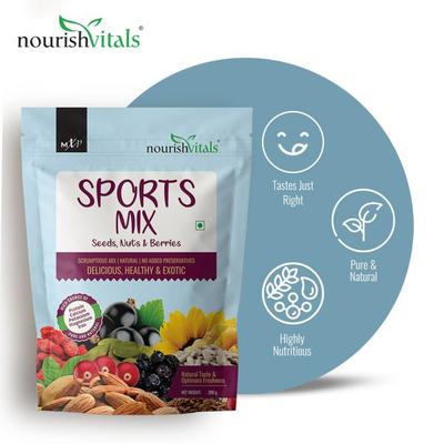 NourishVitals Sports Seeds Nuts & Berries Mix 200 gm - Nutritional Bars
