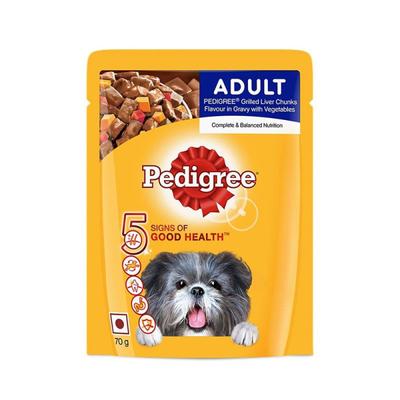 Pedigree Adult Grilled Liver Chunks Flavour in Gravy with Vegetables (Pack of 70gm x 15) 1050 gm - Petfood