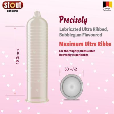 Stout Ultra Ribbed Condoms - Bubblegum (Pack of 5 x 10's) 1's - Plain/Flavoured Condoms