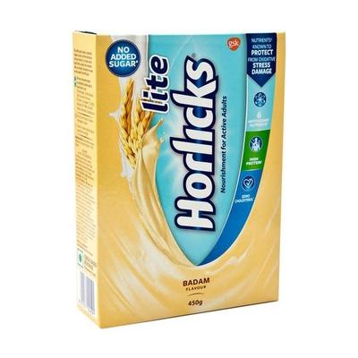 Horlicks Lite No Added Sugar Powder - Badam Flavour 450 gm (Refill Pack) - Daily Health Drinks