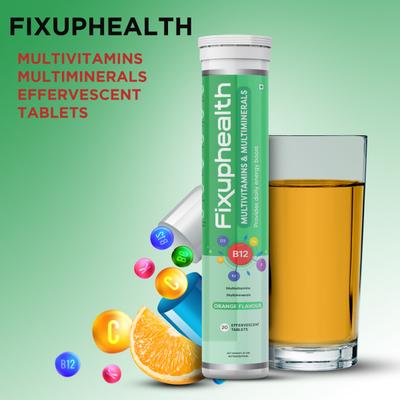 FixUpHealth Multivitamins and Multiminerals Effervescent Tablet - Orange Flavour 20s & FixUpHealth Glutathione Effervescent Tablet - Strawberry Flavour 15s 1's - Multi-Vitamins