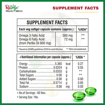 Ruvega Perilla Oil Omega 3 & 6 Capsule 60's - Omega Fish Oil Fatty Acids