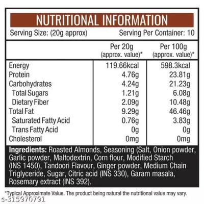 NourishVitals Tandoori Almonds Roasted Snacks 200 gm - Nutritional Bars