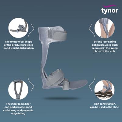 Tynor Foot Drop Splint With Liner - Grey (Left) (L) 1's - Knee/Ankle/Leg/Foot Supports