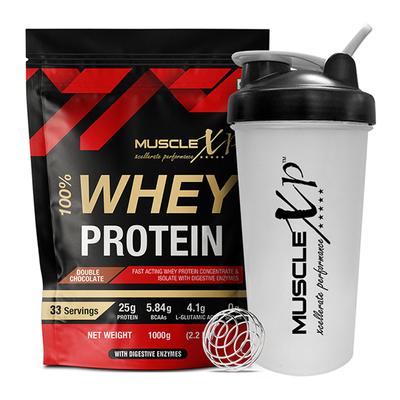 MuscleXP 100% Whey Protein Powder - Double Chocolate Flavour 1 kg + Shaker 1's - Whey Proteins