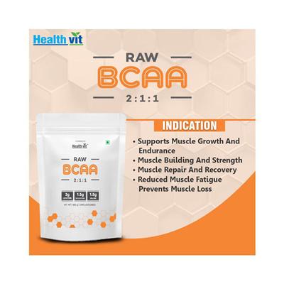 Healthvit Raw BCAA 2-1-1 Powder - Unflavoured 180 gm - Bcaa Supplements