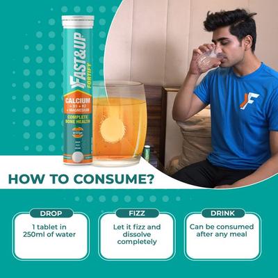 Fast&Up Fortify Calcium & Magnesium with Vitamin D3 Effervescent Tablet - Orange Flavour 20's - Multi-Vitamins