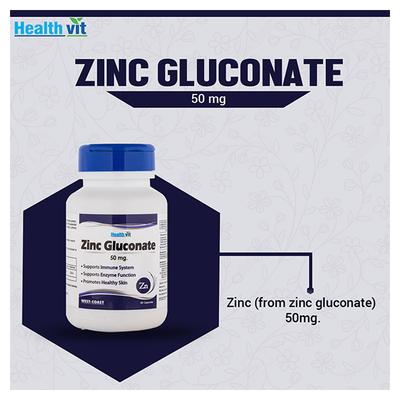 HealthVit Zinc Gluconate 50 mg Capsules 60's - Calcium And Minerals