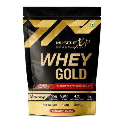 MuscleXP Whey Gold Powder - Double Chocolate Flavour 1 kg + Shaker 1's - Whey Proteins
