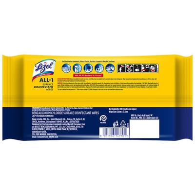 Lizol All in 1 Surface Disinfectant Wipes - Lemon Breeze 70's - Others